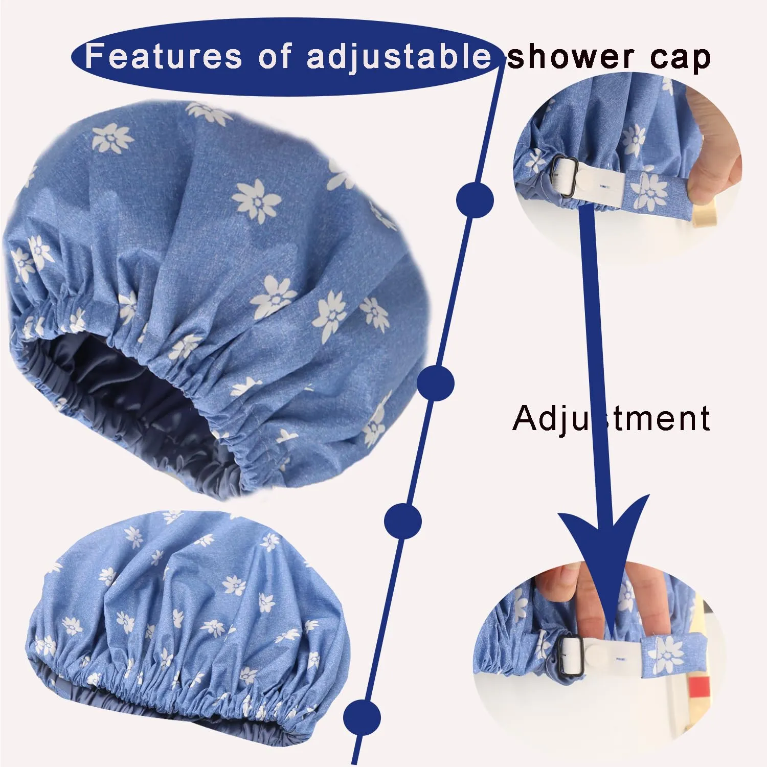 2Pcs Genergy Luxury Satin lined Shower Cap for Women Waterproof Adjustable Baths Bonnet Reusable Extra Large Double Layers and Reversible Elastic Bath Hair Shower Caps