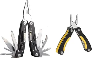 2Pcs,14-In-1 Multitool with Safety Locking, Professional Stainless Steel Multitool Pliers Pocket Knife, Bottle Opener, Screwdriver with Nylon Sheath (Multi-purpose pliers(Black&Yellow))
