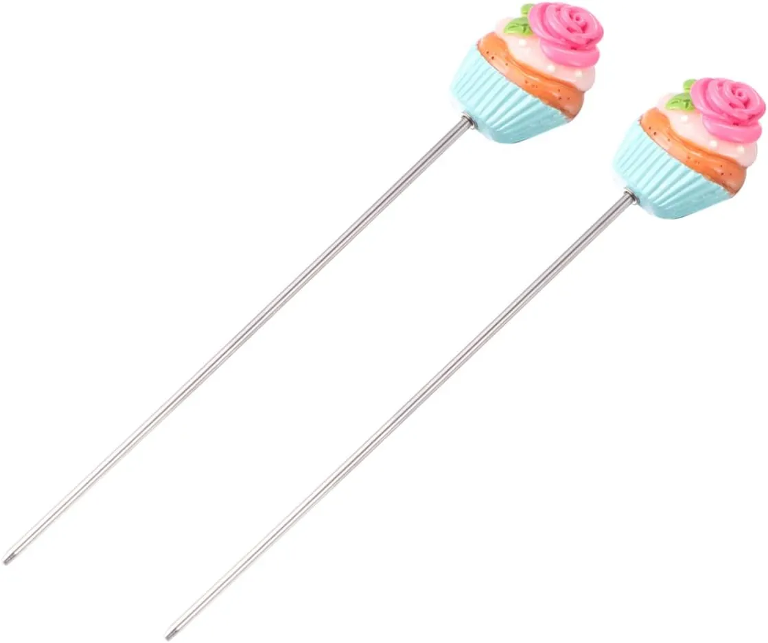 2sets 2pcs Stainless Steel Cake Tester with Slip Grip for Baking Chic Biscuits Test Needle for Cake Bread Muffin Testing Green Leaf Rose Pattern 2pcs*2
