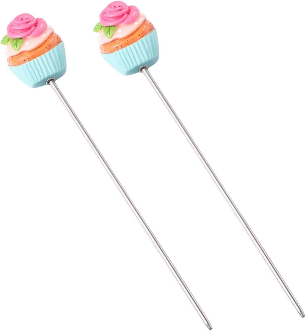 2sets 2pcs Stainless Steel Cake Tester with Slip Grip for Baking Chic Biscuits Test Needle for Cake Bread Muffin Testing Green Leaf Rose Pattern 2pcs*2