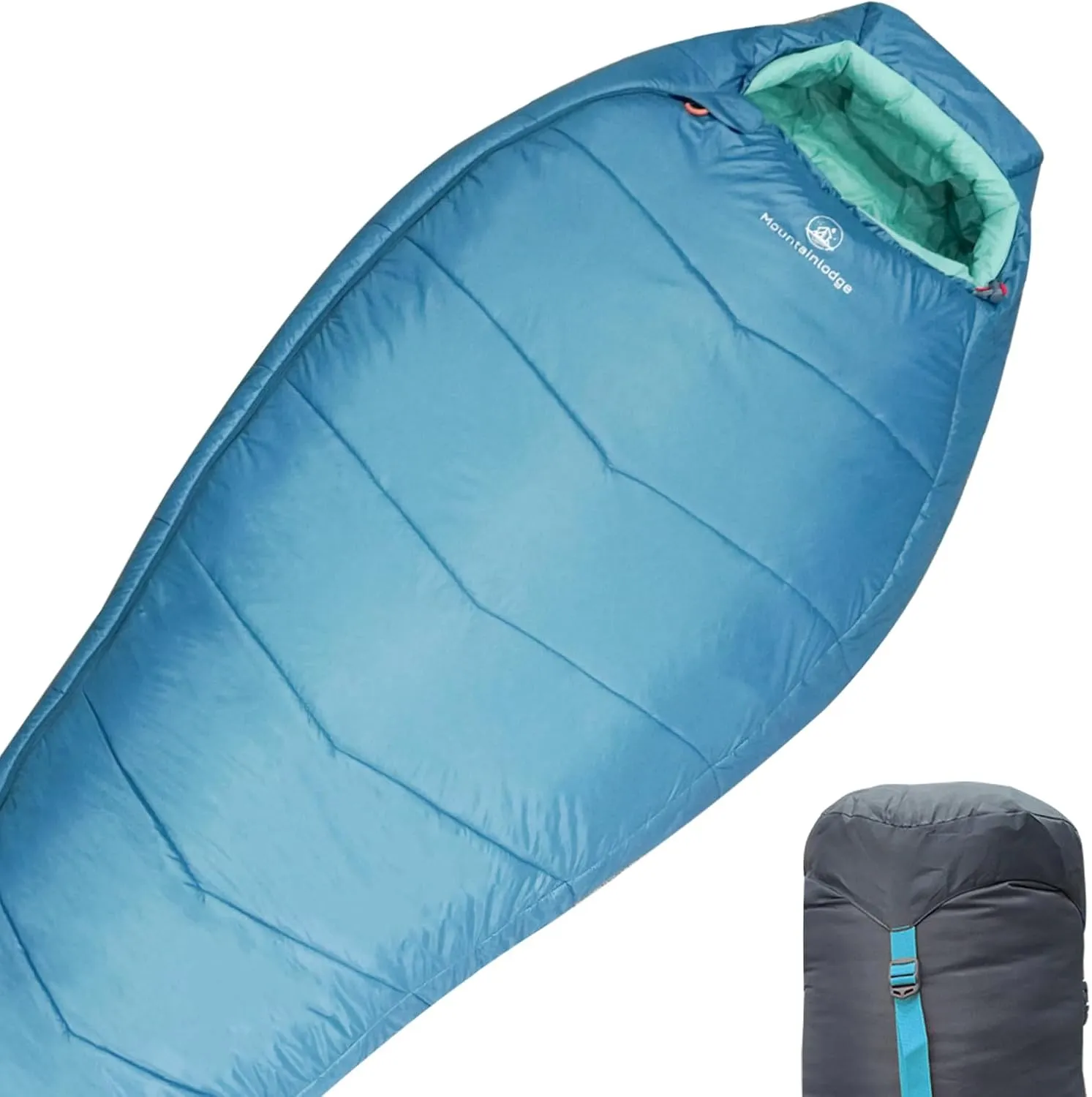 3-4 Seasons Cyan Two-Layer Shingle Sleeping Bag with Inner Pocket for Adult,Perfect for Backpacking,Traveling and Hiking,Including Free Compression Stuff Sack
