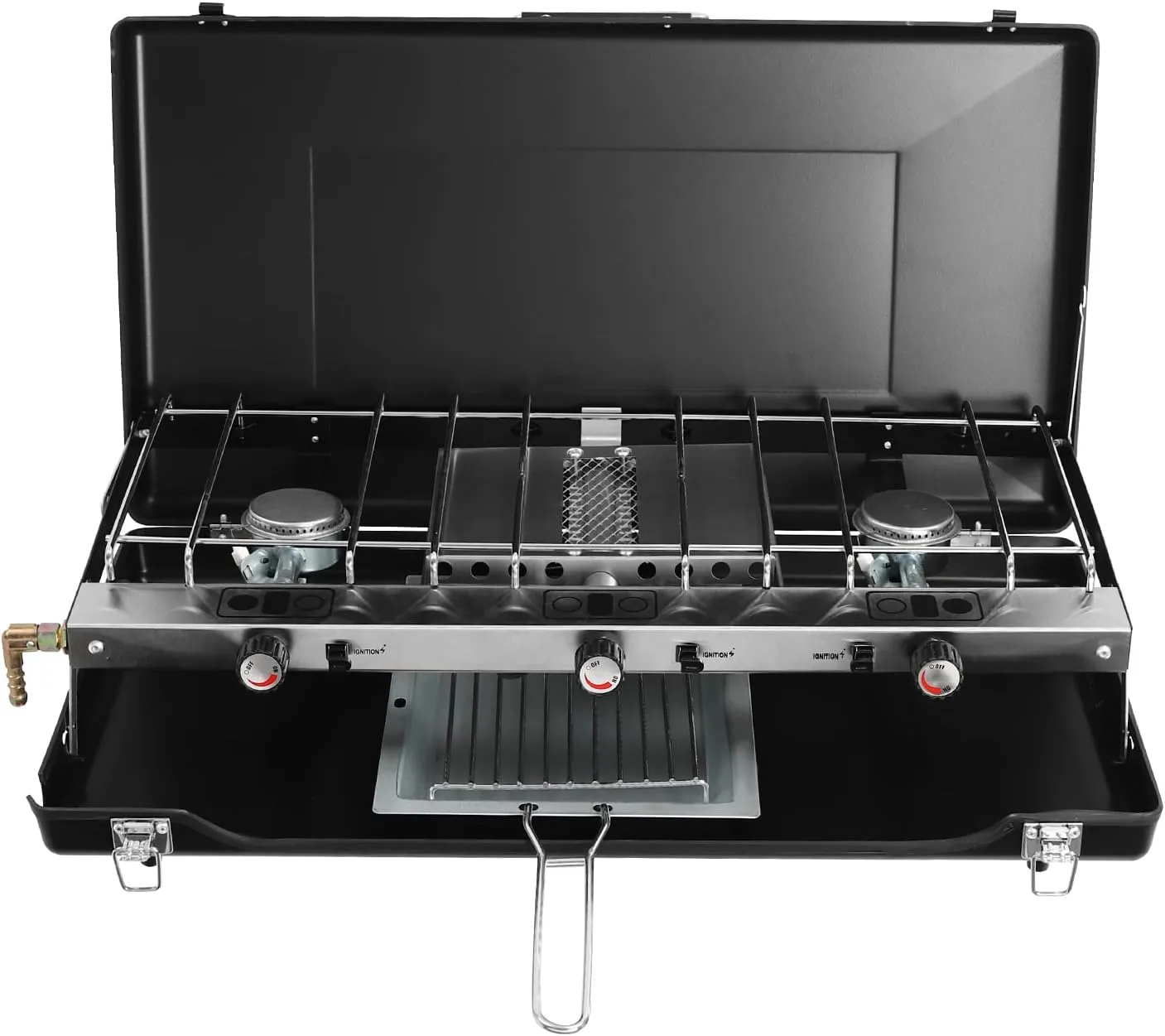 3 Burner Camping Stove, Portable Cooking Stove, Gas Camping Stove with Adjustable Burners, Wind Guards for Camping, BBQ, Outdoor Cooking, Home Backyard
