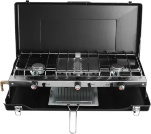 3 Burner Camping Stove, Portable Cooking Stove, Gas Camping Stove with Adjustable Burners, Wind Guards for Camping, BBQ, Outdoor Cooking, Home Backyard