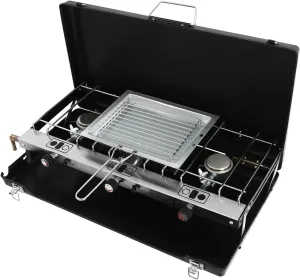 3-Burner Gas Camping Stove, Propane/Butane Camp Stove with Adjustable Burners and Wind Guards, Portable Camping Stoves for Outdoor Cooking, BBQ, Picnic