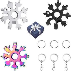 3 Pack 18-in-1 Snowflake Stainless Steel Multi-tool Stainless Steel Hand Tools Multi Tool Portable Multifunction Wrench Bottle Opener Snowflakes Multi Pocket Tool Spanner for Christmas Gift