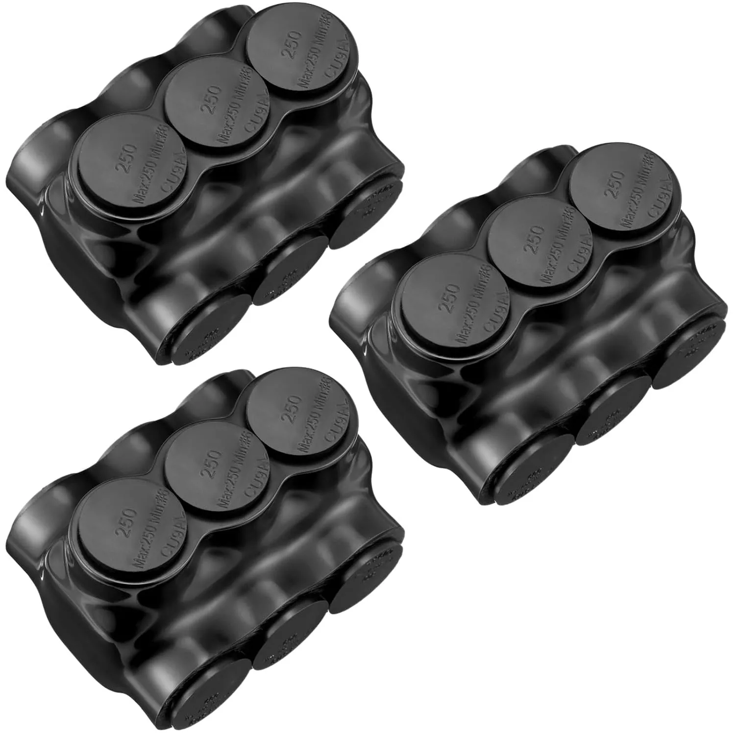 3 Pcs Black Multi Cable Connector, 3 Wire Ports Connectors, Dual Sided Entry, Pre Filled with Oxide Inhibitor for Cooper and Aluminum (3.11'' x 2.37'' x 2'')