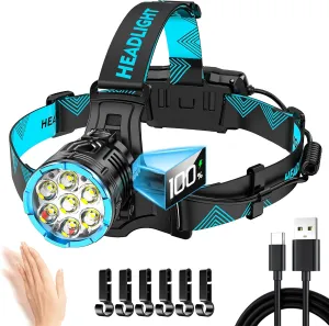 3000 Lux Red Light Lightweight Headlamp with 7 Modes Sensor, Long Time Head Lamp LED Rechargeable, Waterproof Head Lights for Forehead & 90° Adjustable Angle for Hardhat Camping Running Hiking