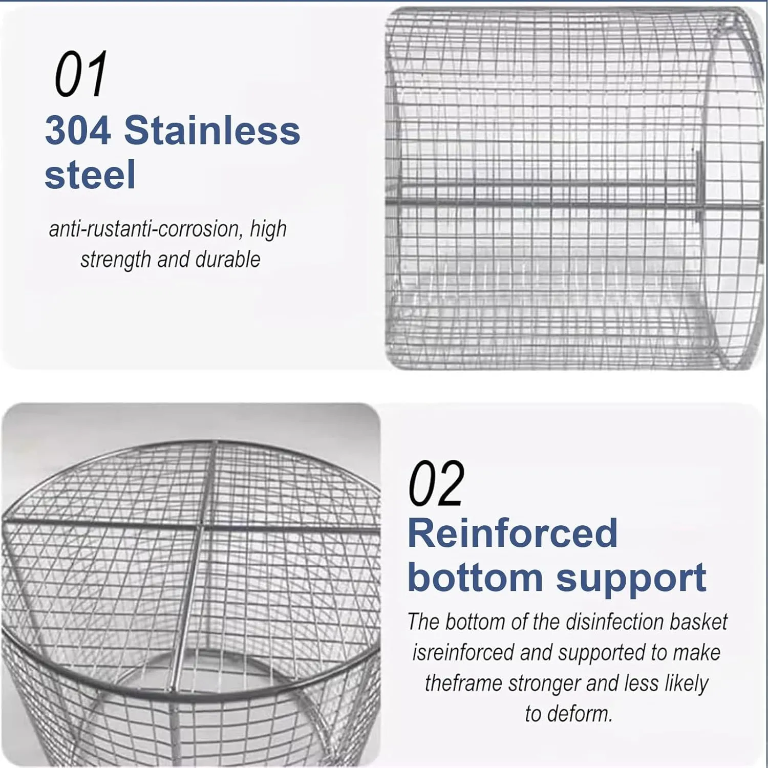 304 Stainless Steel Round Sterilization Basket with Handle, Round Sterilization Baskets, Ultrasonic Cleaning, Laboratory, Dental Use(30x30x20cm/11.8x11.8x7.9in)