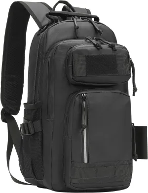 30L Hiking Backpack for Men, Waterproof Rucksack Every Day Carry Daypack Attachments Adapter Strap, Bookbag Leather Film for Camping Trekking Hunting Hiking, Black