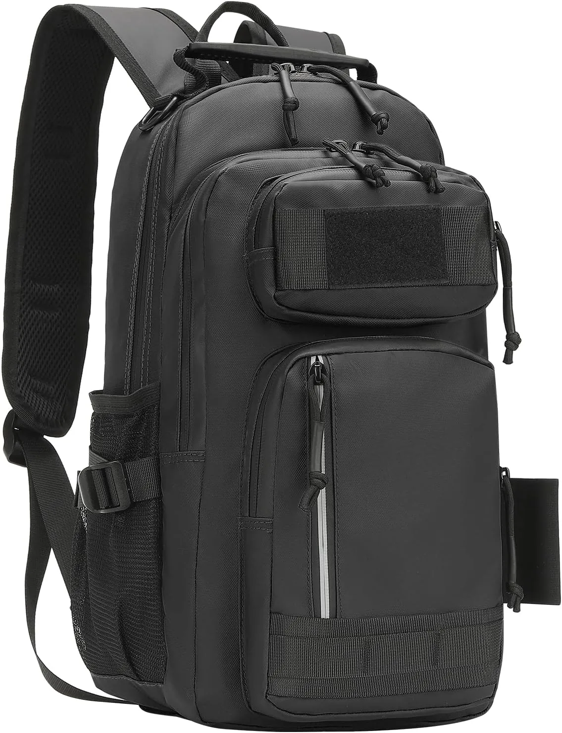 30L Hiking Backpack for Men, Waterproof Rucksack Every Day Carry Daypack Attachments Adapter Strap, Bookbag Leather Film for Camping Trekking Hunting Hiking, Black