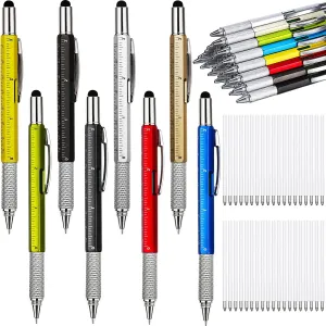 32 Pieces Tool Pen for Men 6 in 1 Multi Tech Tool Pen Gadget Screwdriver Pen with Ruler Levelgauge Ballpoint Pen for Father's Day Birthday Gift (Gold, Black, Silver, Yellow, Red, Green, Blue, Gray)