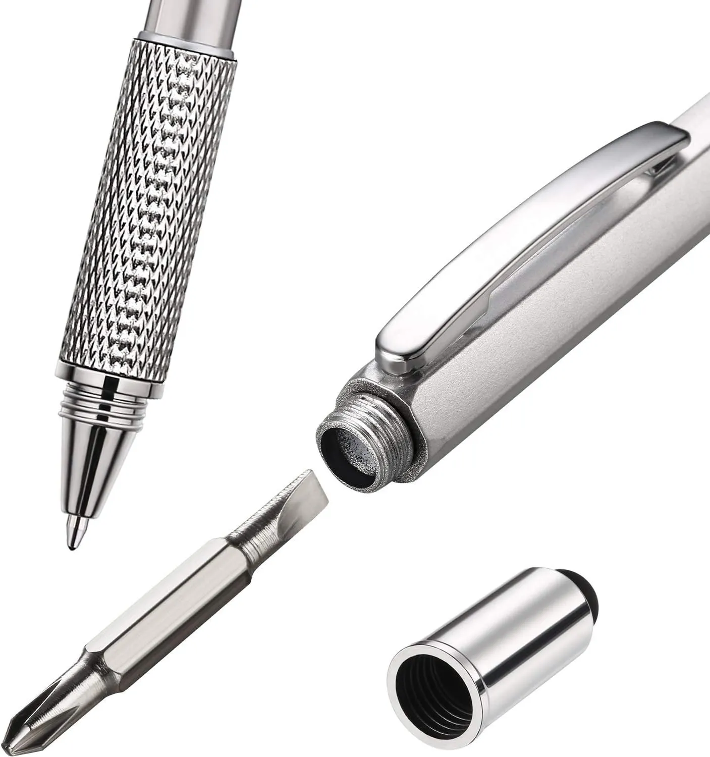 32 Pieces Tool Pen for Men 6 in 1 Multi Tech Tool Pen Gadget Screwdriver Pen with Ruler Levelgauge Ballpoint Pen for Father's Day Birthday Gift (Gold, Black, Silver, Yellow, Red, Green, Blue, Gray)