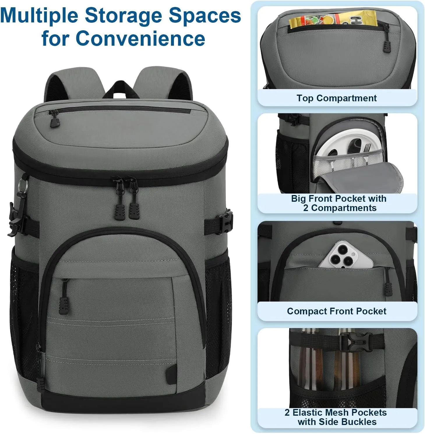 35 Cans Insulated Backpack Cooler for Men, Leak Proof Camping Beach Cooler Backpack Portable Soft Sided Cooler Bag Waterproof Travel Hiking Picnic Fishing Lunch Coolers