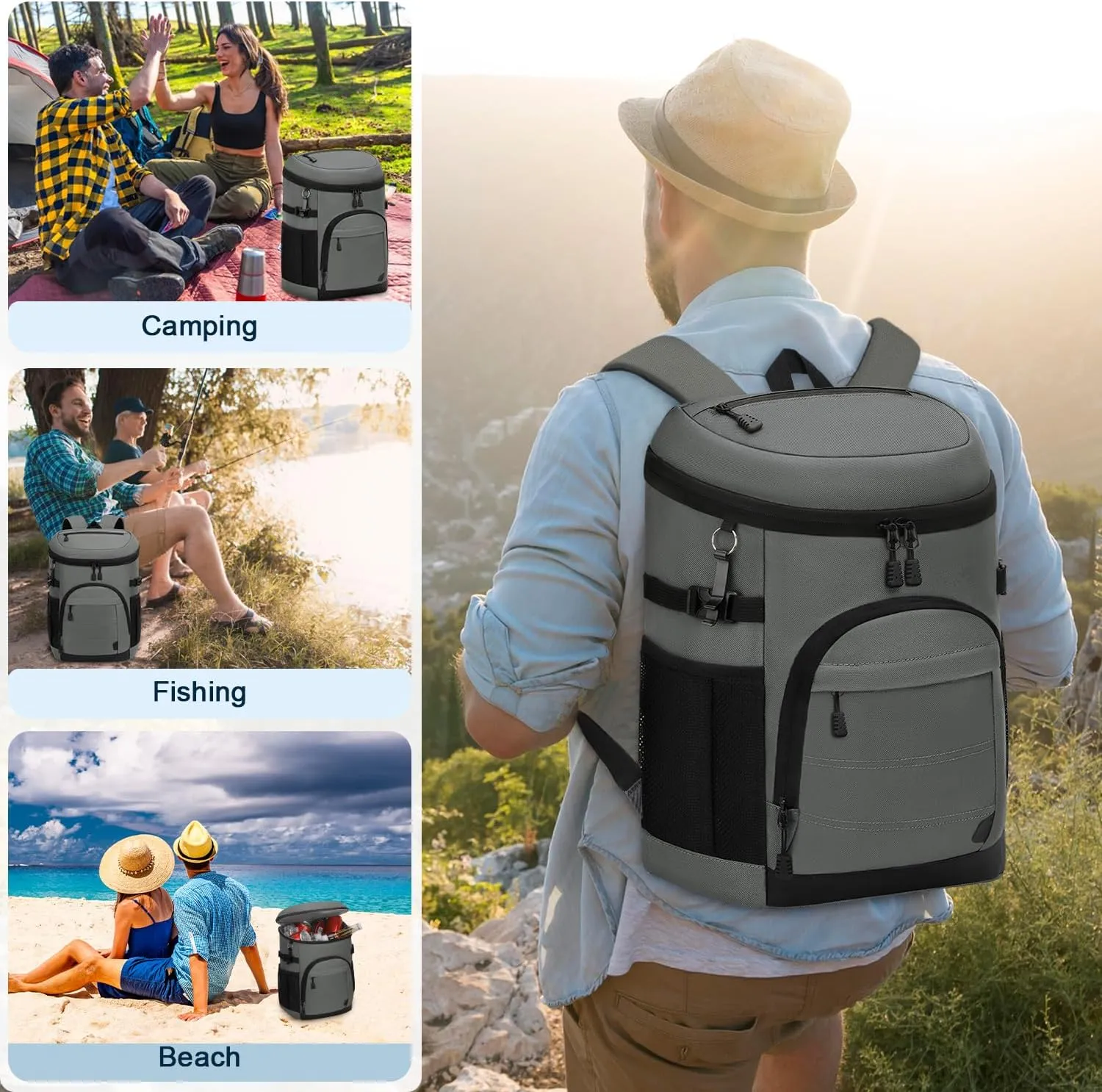 35 Cans Insulated Backpack Cooler for Men, Leak Proof Camping Beach Cooler Backpack Portable Soft Sided Cooler Bag Waterproof Travel Hiking Picnic Fishing Lunch Coolers