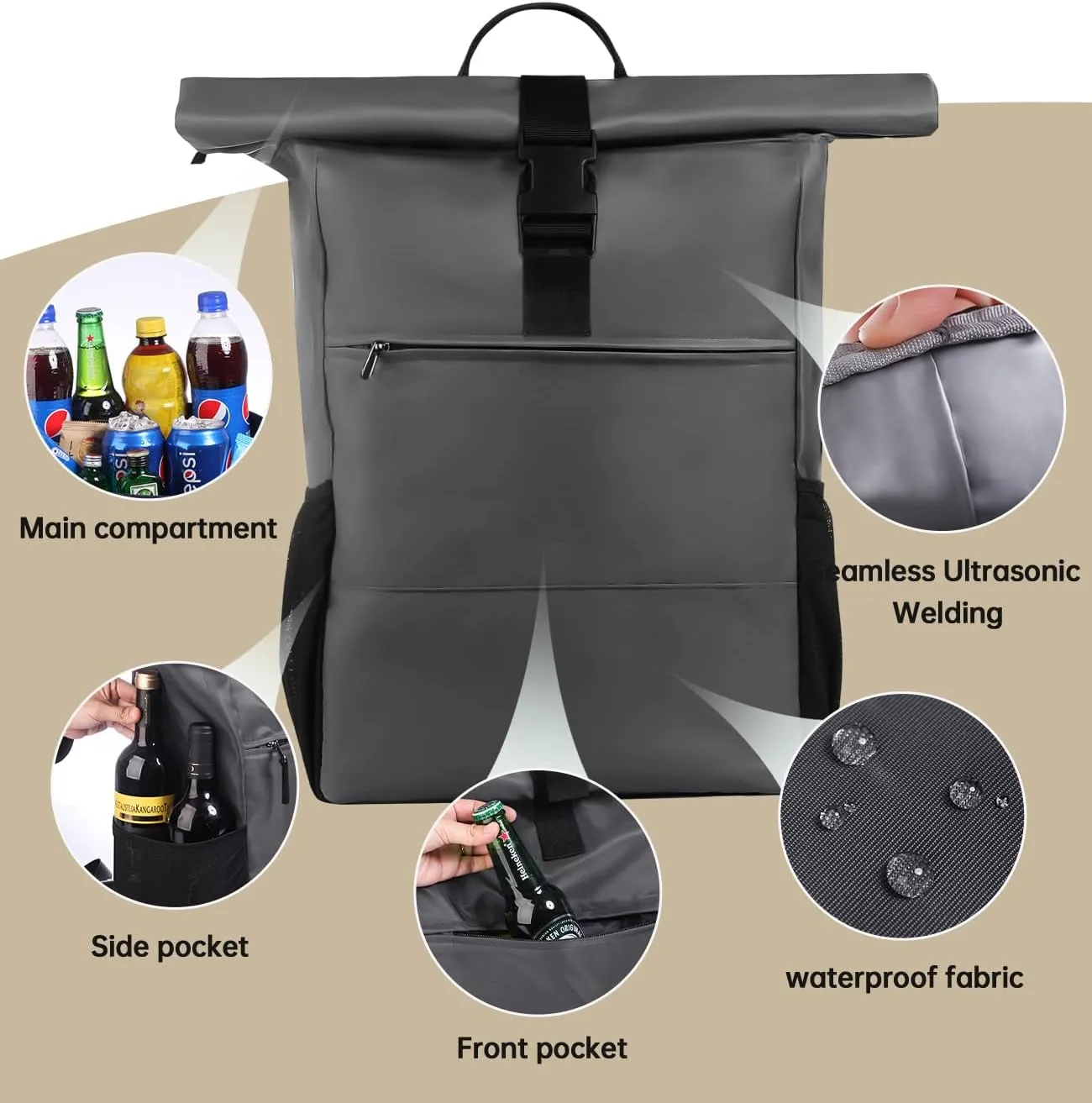 35/45 Cans Cooler Backpack, Thermo Cooler Bag with Bottle Opener for Picnic, Camping, Beach, Hiking, Travel, and Shopping