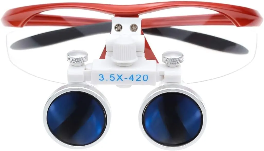 3.5x420mm Loupes Magnifier Glasses Binocular 5W Headlamp Belt Clip Type (Red)