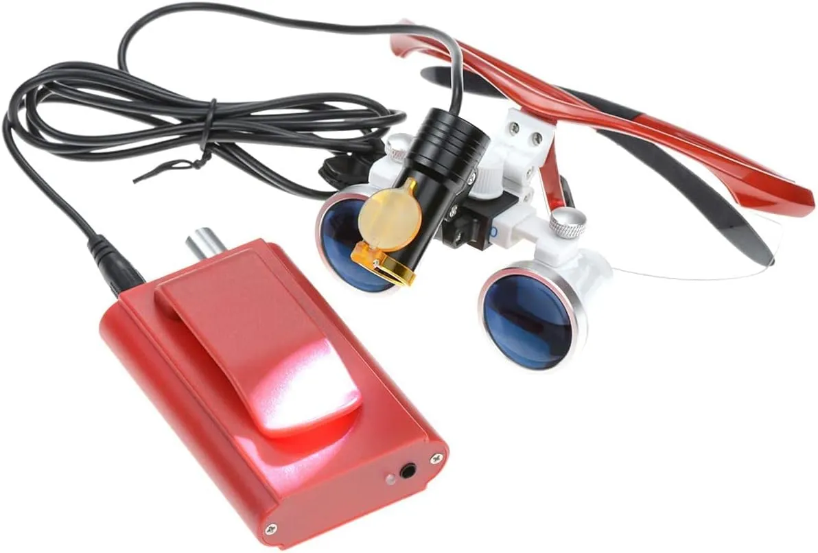 3.5x420mm Loupes Magnifier Glasses Binocular 5W Headlamp Belt Clip Type (Red)