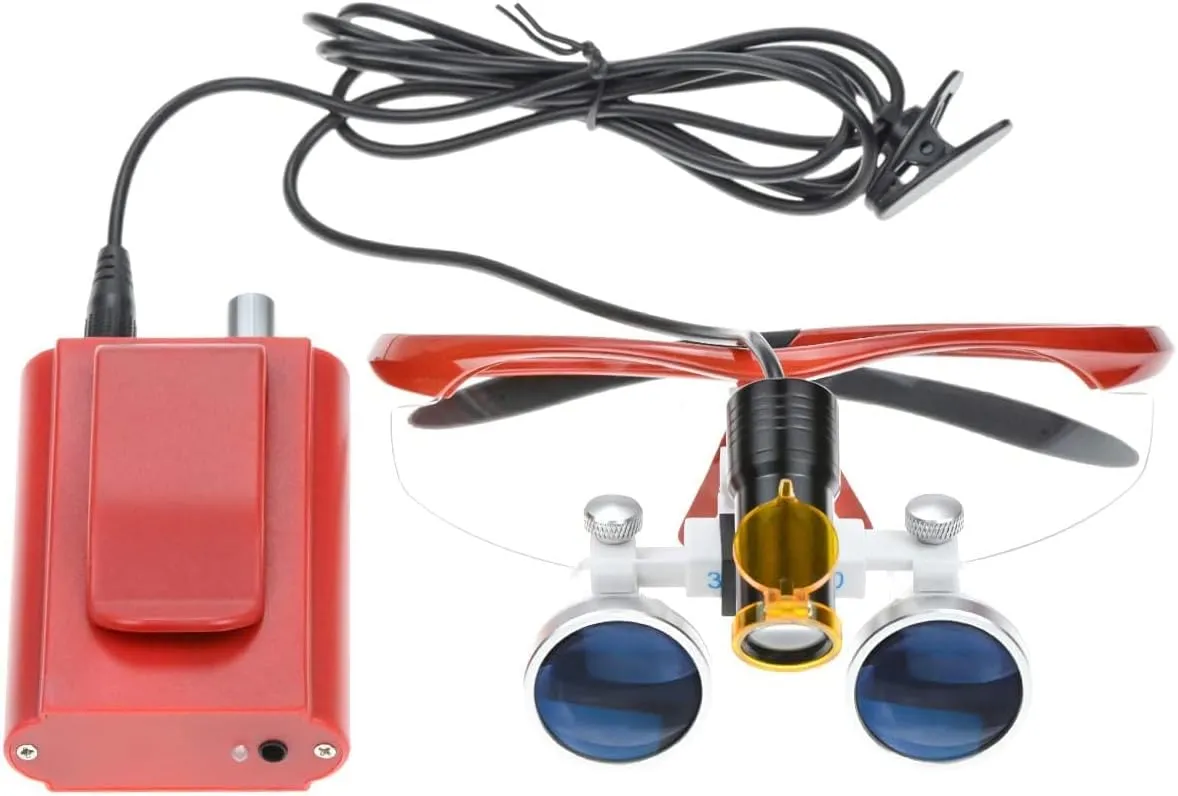 3.5x420mm Loupes Magnifier Glasses Binocular 5W Headlamp Belt Clip Type (Red)