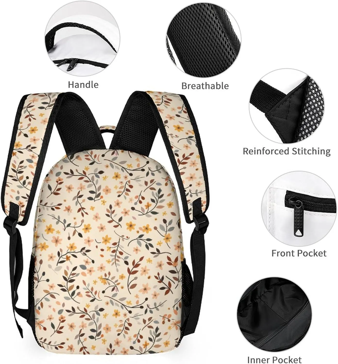 3PCS Backpack with Lunch Box & Pen Case, 16.2 Inch Ergonomic Straps Backpack, Cute College Backpack for Traveling Daypack