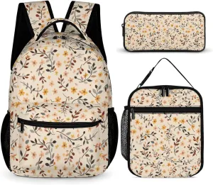 3PCS Backpack with Lunch Box & Pen Case, 16.2 Inch Ergonomic Straps Backpack, Cute College Backpack for Traveling Daypack