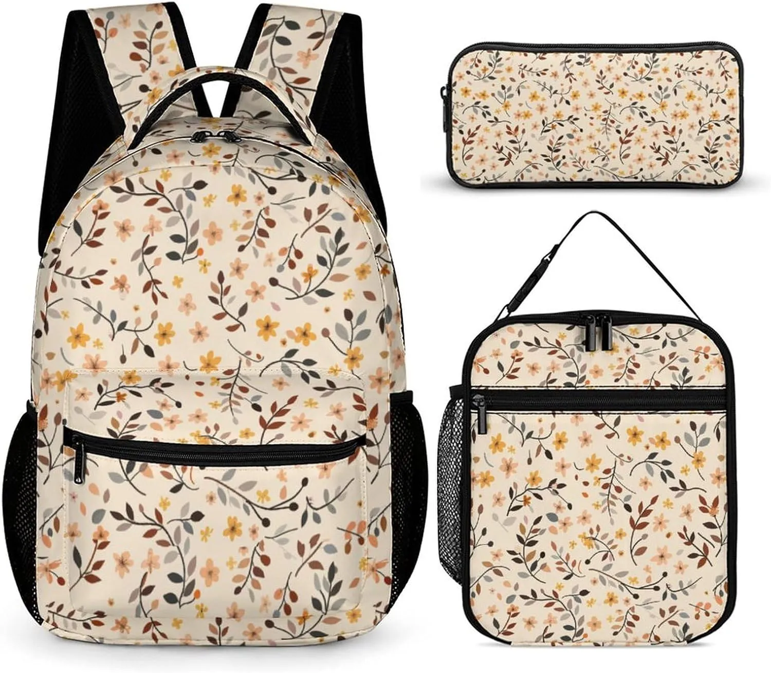 3PCS Backpack with Lunch Box & Pen Case, 16.2 Inch Ergonomic Straps Backpack, Cute College Backpack for Traveling Daypack