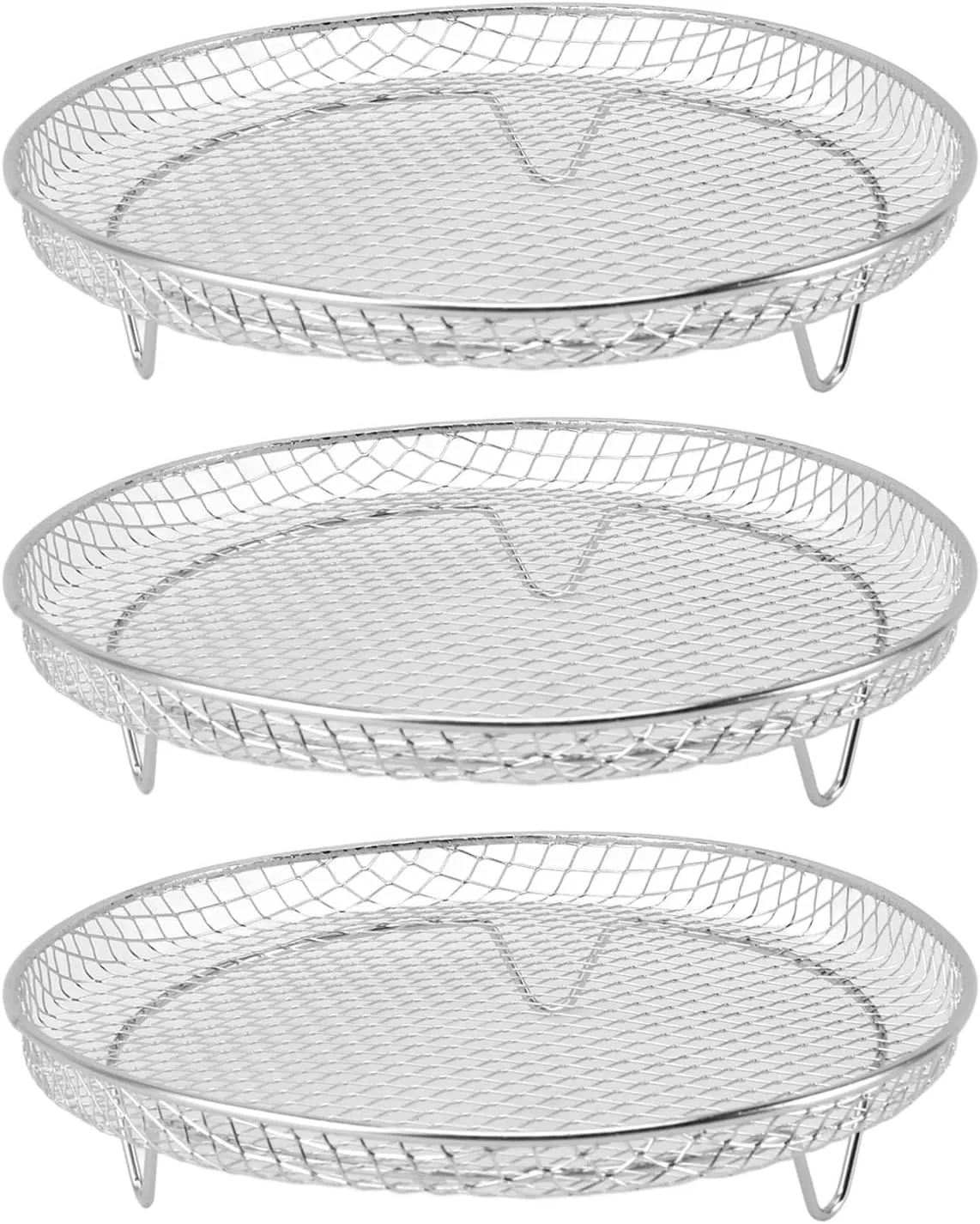 3PCS Fryer Rack Set, 304 Stainless Steel Stackable Multi Layer Dehydrator Rack 8 Inch Fryer Accessories with Great Airflow for Cosori, Grill AG300, AG400 (Round)