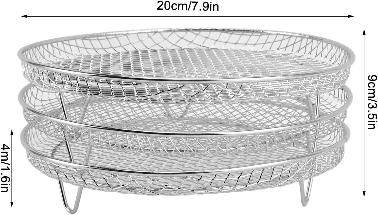 3PCS Fryer Rack Set, 304 Stainless Steel Stackable Multi Layer Dehydrator Rack 8 Inch Fryer Accessories with Great Airflow for Cosori, Grill AG300, AG400 (Round)