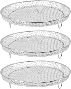 3PCS Fryer Rack Set, 304 Stainless Steel Stackable Multi Layer Dehydrator Rack 8 Inch Fryer Accessories with Great Airflow for Cosori, Grill AG300, AG400 (Round)