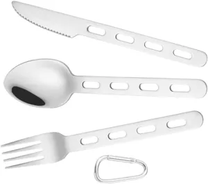 3sets Camping Cutlery Stainless Steel Spoon Fork and Cutter Kit with Carabiner for Outdoor Dining Portable Tableware for Camping Travel and Picnics