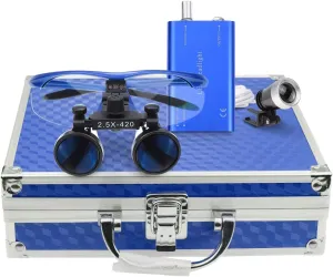 3W LED Headlight HeadLamp with 2.5X-420mm Binocular Loupes Aluminum Box (Blue)