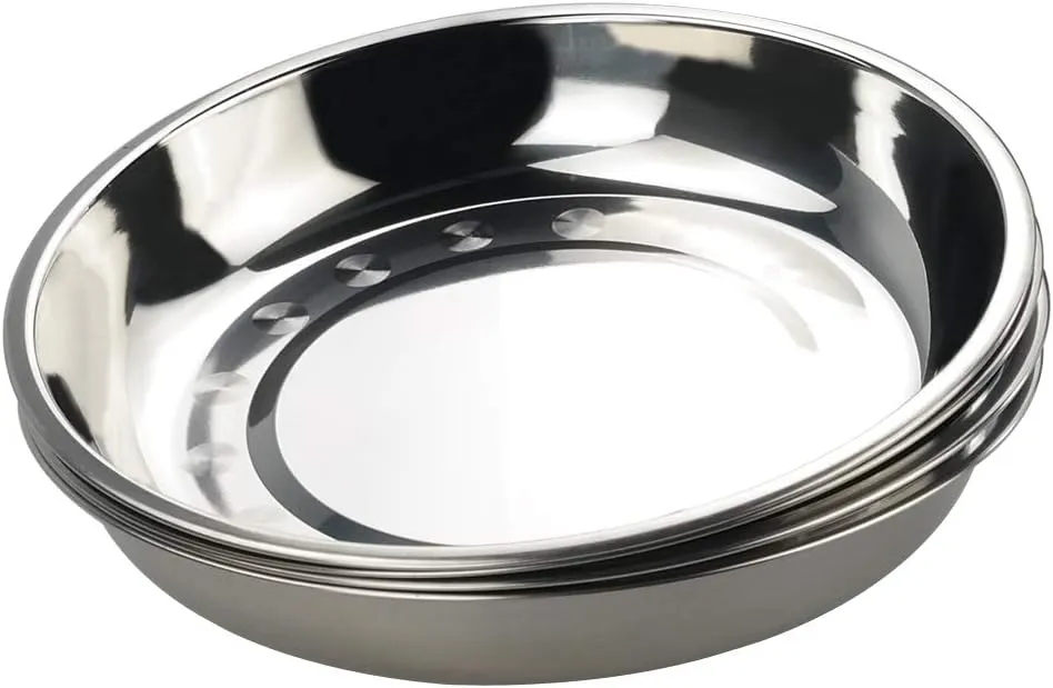 4-Pack 10 INCHES Stainless Steel Round Plate/Camping Metal Dinner Plates