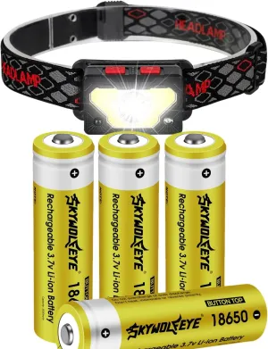 4 Pack 1￵8￵6￵50 Rechargeable Battery with Button Top, 3.7 Volt Rechargeable Lithuim Ion Batetry, for 18650-Flashlight Outdoor Camping Fishing (Led Headlamp not Included)