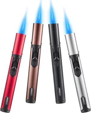 4-Pack Windproof Jet Flame Butane Lighters with Visible Window Safety Lock, 360 Degree Ignition, Adjustable Flame, Refillable Gas Portable Lighters (Fuel Not Included)