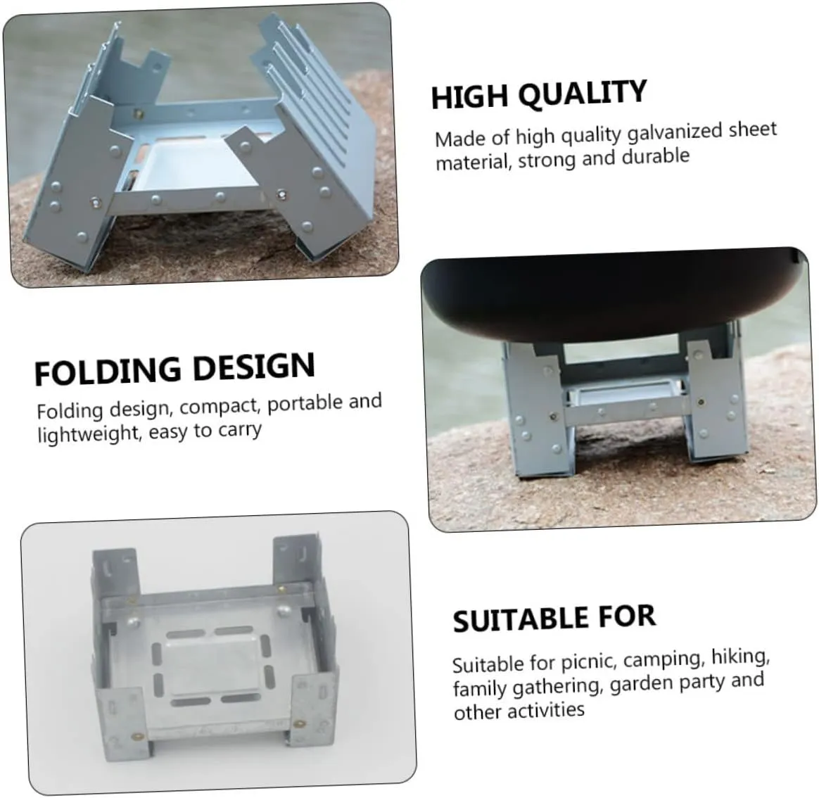 4 Pcs Foldable Wood Burning Camp Stove Folding Mini Backpacstove Cookware Camping Stove/Sier*3Pcs/9.8 * 7.5Cm*3Pcs