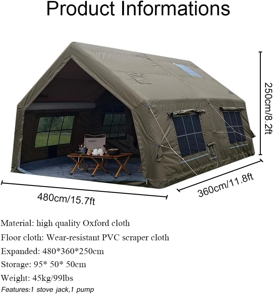 4 Season Air Tent Glamping Tent with Separate Living and Sleeping Area,Waterproof Pop-Up Tent with Pump and Stove Jack Hole,8-10 Person Camping Tent,Quick Set up