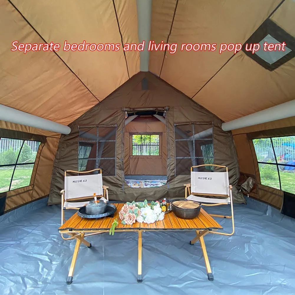 4 Season Air Tent Glamping Tent with Separate Living and Sleeping Area,Waterproof Pop-Up Tent with Pump and Stove Jack Hole,8-10 Person Camping Tent,Quick Set up
