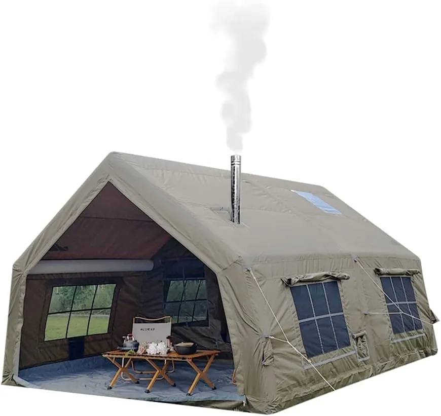 4 Season Air Tent Glamping Tent with Separate Living and Sleeping Area,Waterproof Pop-Up Tent with Pump and Stove Jack Hole,8-10 Person Camping Tent,Quick Set up