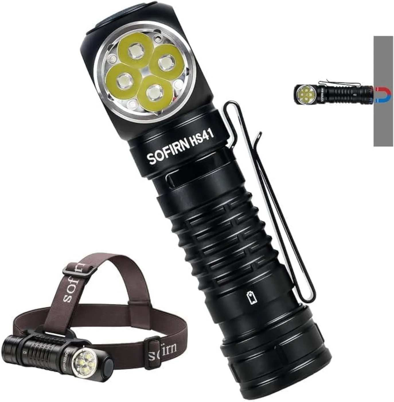 4000 Lumen Headlamp Rechargeable Head Lamp, Sofirn HS41 LED EDC Headlight with Magnetic Base, IP68 Water Resistance, High Lumens Super Bright Head Light for Camping Emergency(Battery Included)