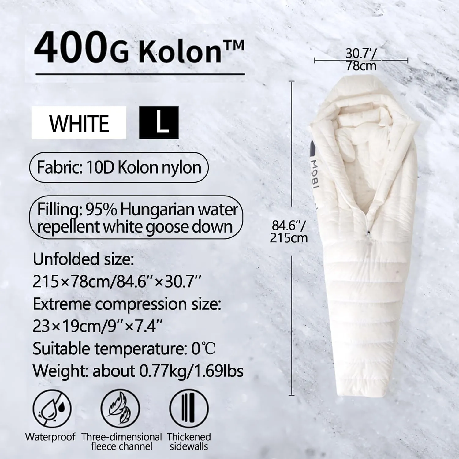 400G Ultralight Mummy Sleeping Bag, 10D Kolon Nylon Water-Resistant Sleeping Bag for Adults, Suitable for -5-5℃ Sleeping Bag for Camping