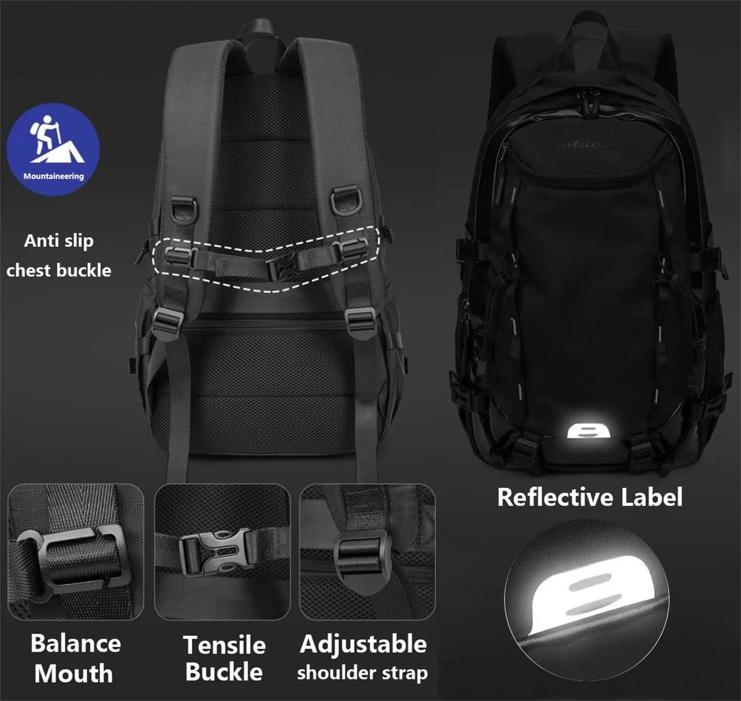 40L Waterproof Lightweight Hiking,camping,travel Backpack for Men/Women (Black,40L)