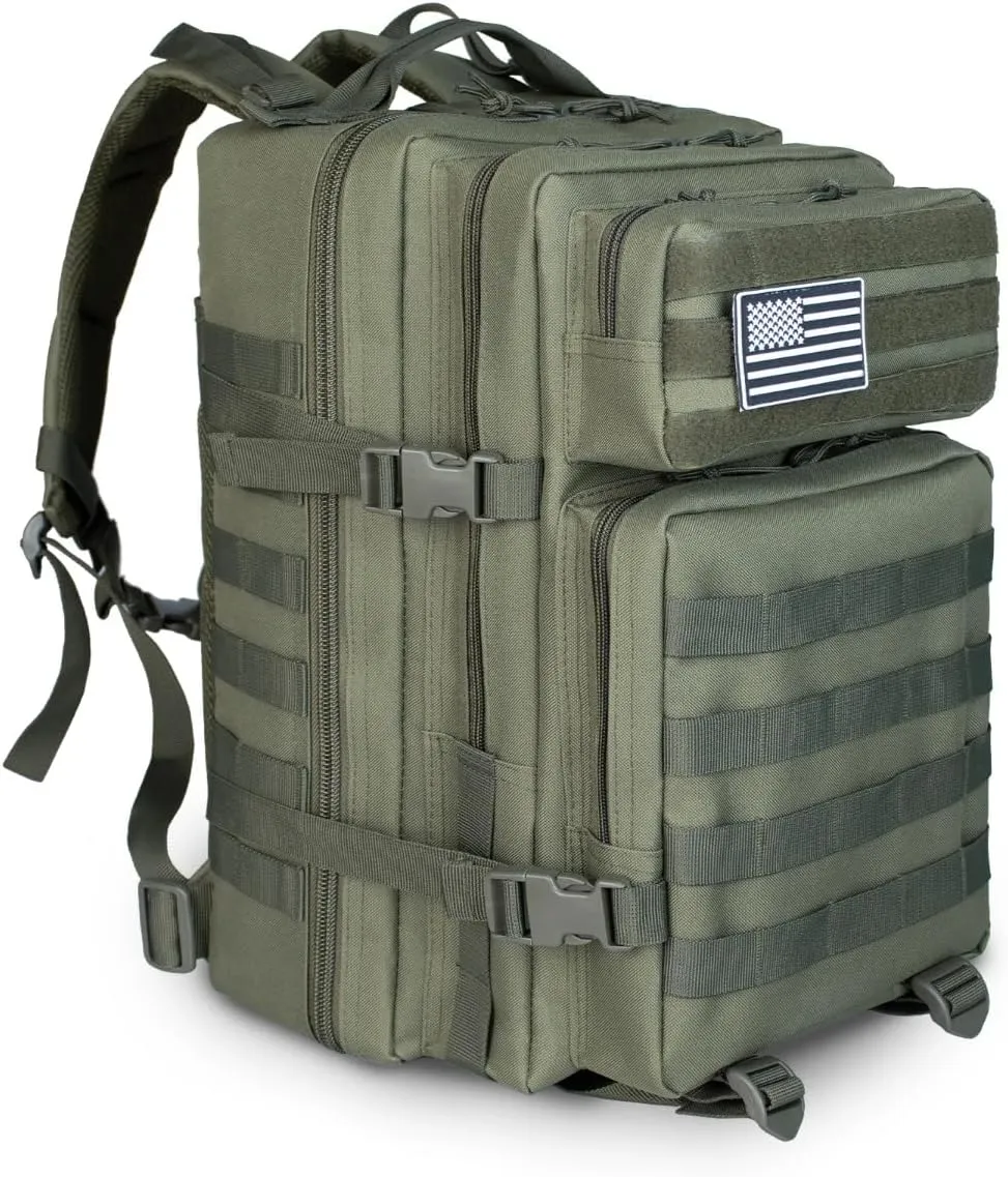 45L Large Tactical Backpack Molle System Durable Oxford Hiking Camping Backpack Air Cushion Belt Unisex Daypack (B096-BLACK)