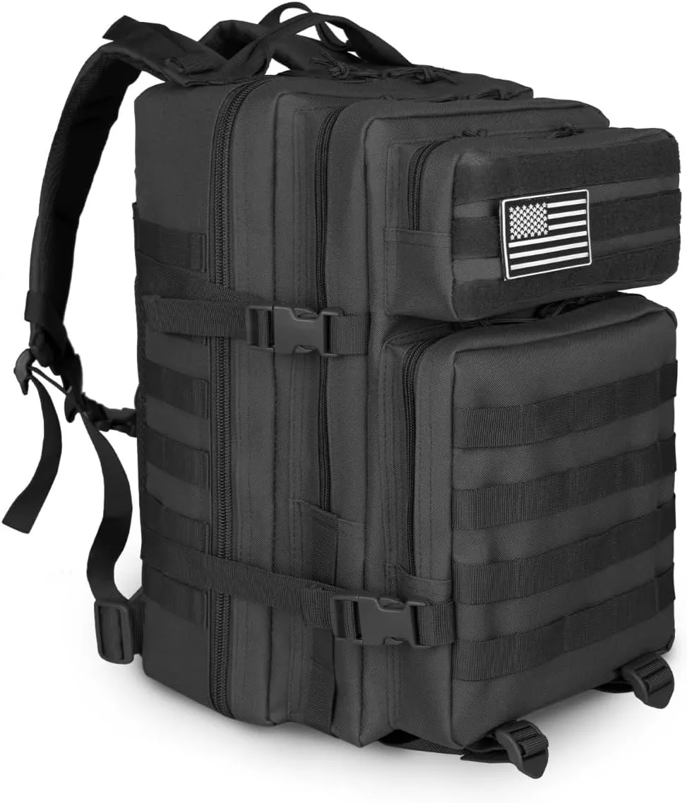 45L Large Tactical Backpack Molle System Durable Oxford Hiking Camping Backpack Air Cushion Belt Unisex Daypack (B096-BLACK)