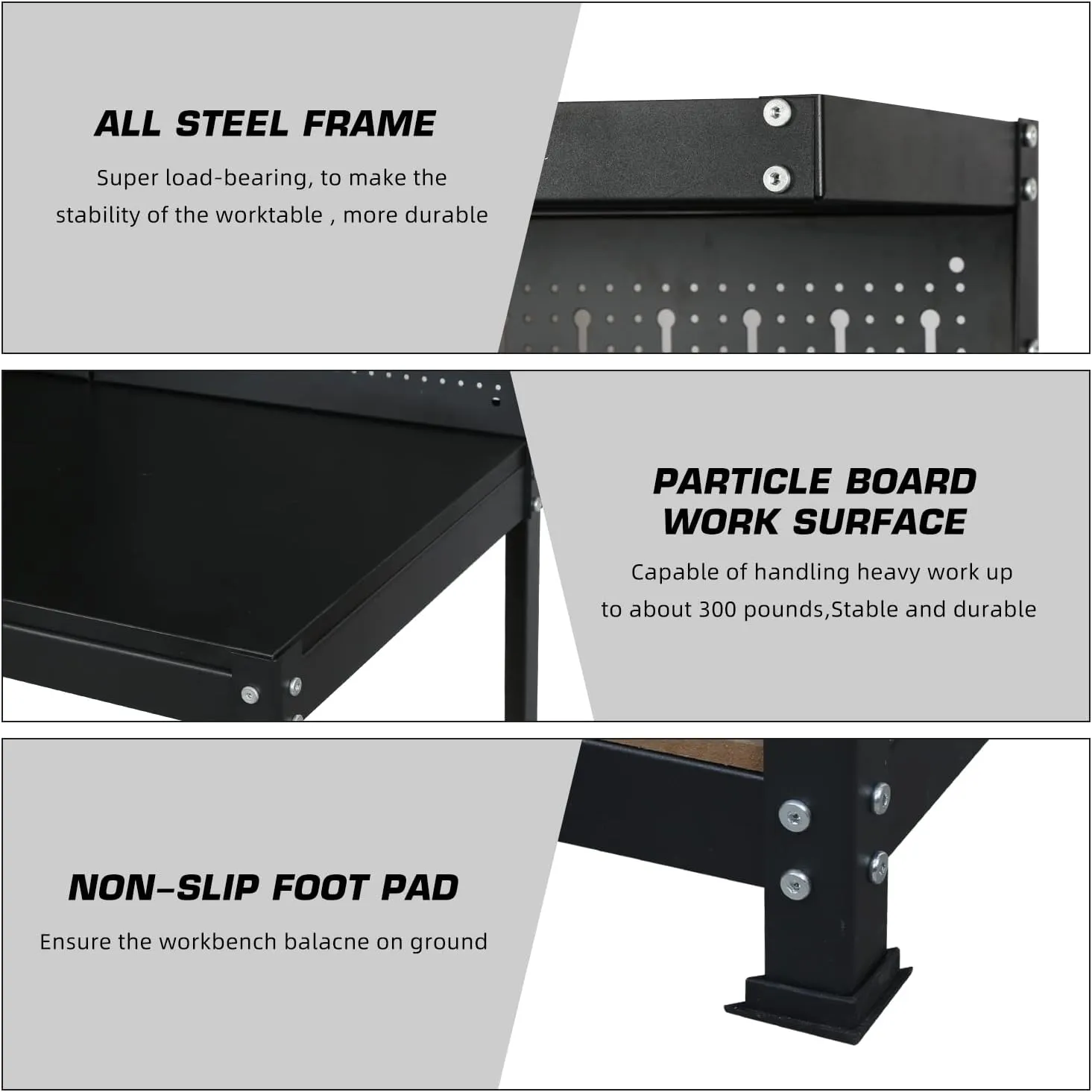 47”Workbench, Heavy-Duty Steel Tool Workbench with Pegboard Shelves, 330Lbs Multipurpose Work Benches for Garage, Home, Workshop Storage