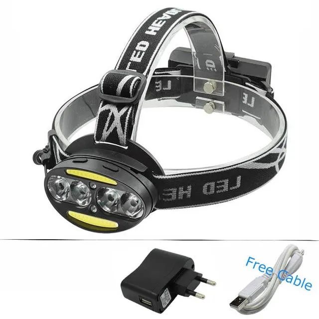 4*XM-L T6  2*COB 2*Red LED Headlight Headlamp Rechargeable Head Lamp Fishing Torch Light Outdoor Lighting  18650 Battery Charger