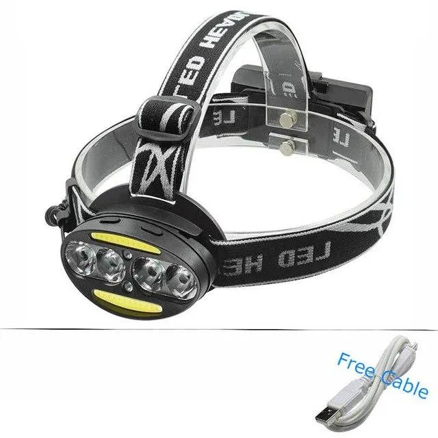 4*XM-L T6  2*COB 2*Red LED Headlight Headlamp Rechargeable Head Lamp Fishing Torch Light Outdoor Lighting  18650 Battery Charger
