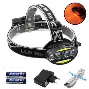 4*XM-L T6  2*COB 2*Red LED Headlight Headlamp Rechargeable Head Lamp Fishing Torch Light Outdoor Lighting  18650 Battery Charger