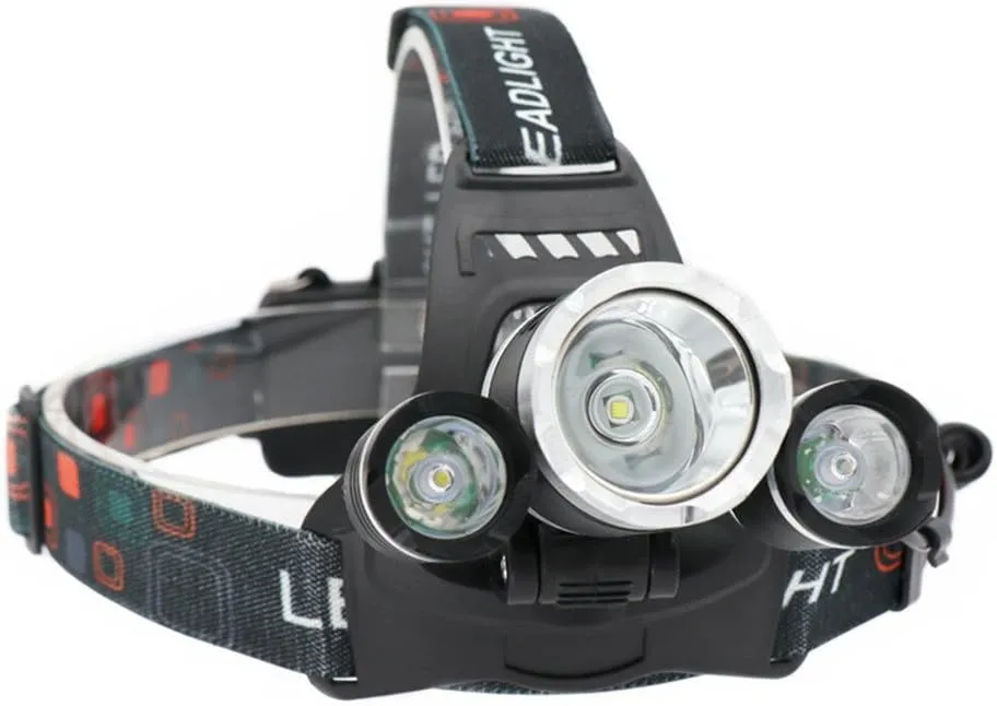 5000 Lumens Max Headlamp,3 LED 4 Modes headlight, Hands-free water-resistant Flashlight, Power Bank, Rechargeable Led head lamp for Outdoor Sports Not included 2 Lithium Batteries (Black)