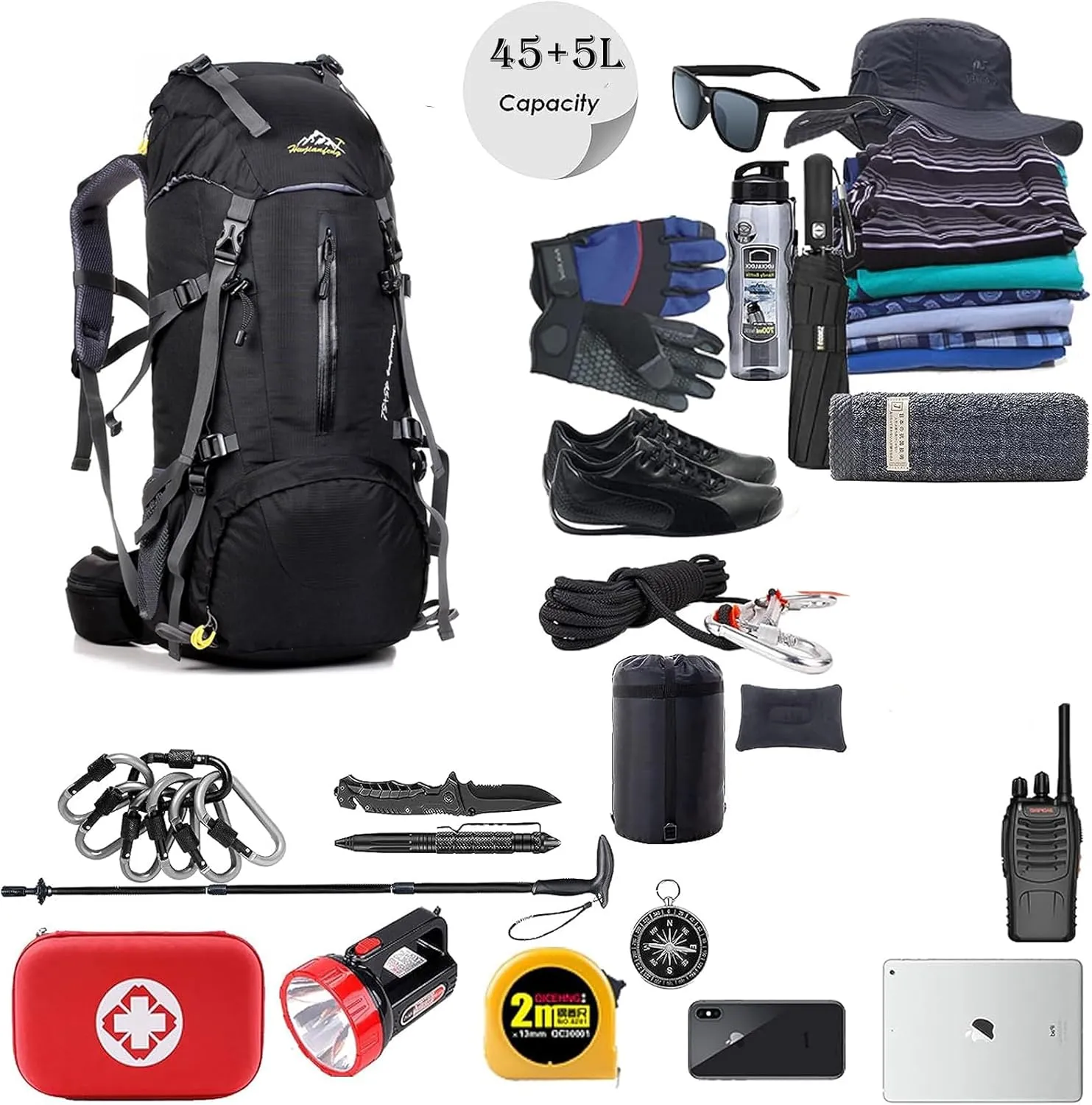 50L Hiking Backpack Waterproof Lightweight With Rain Cover,Outdoor Sport Daypack For Men Women Climbing Camping Touring