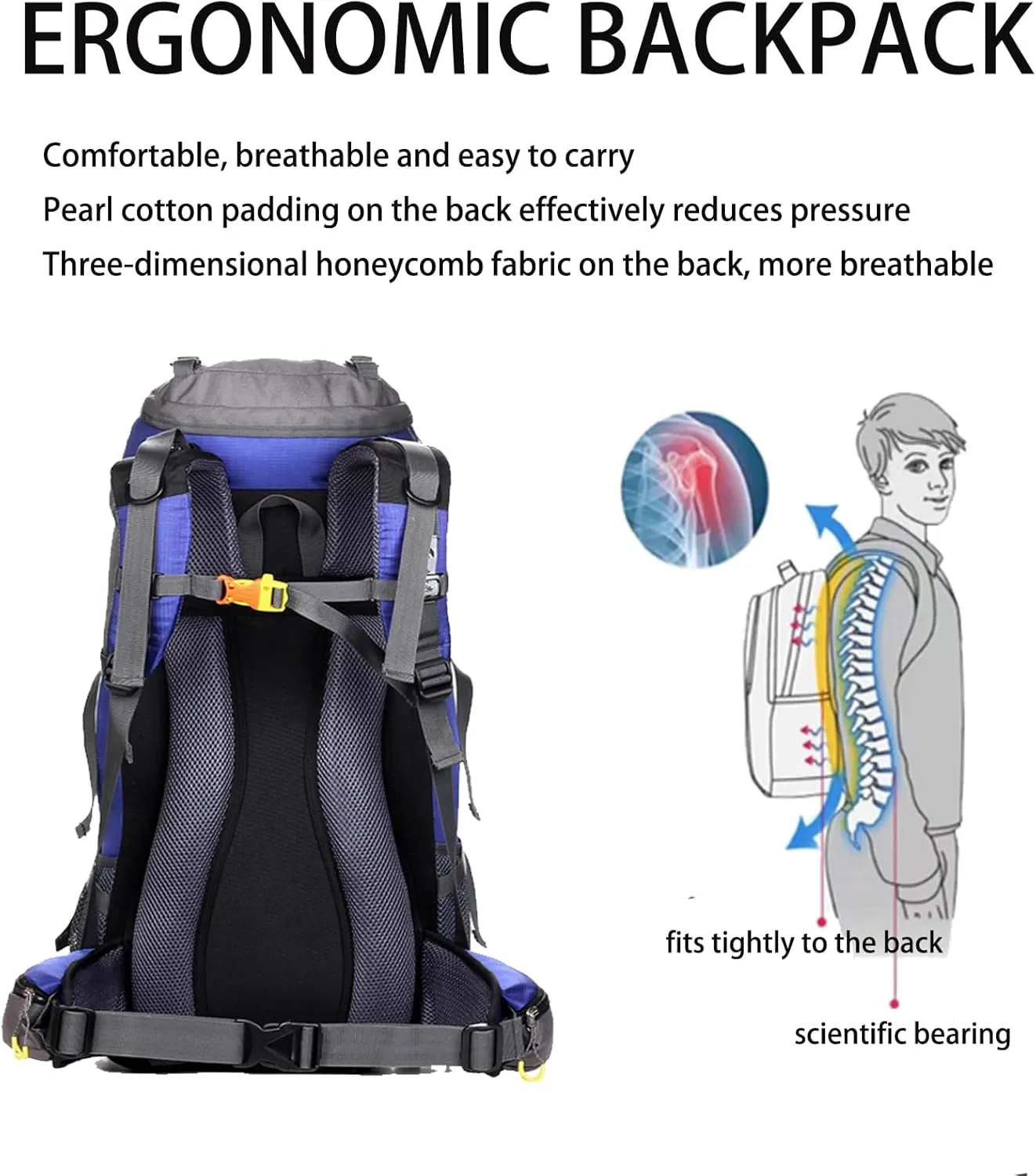50L Hiking Backpack Waterproof Lightweight With Rain Cover,Outdoor Sport Daypack For Men Women Climbing Camping Touring