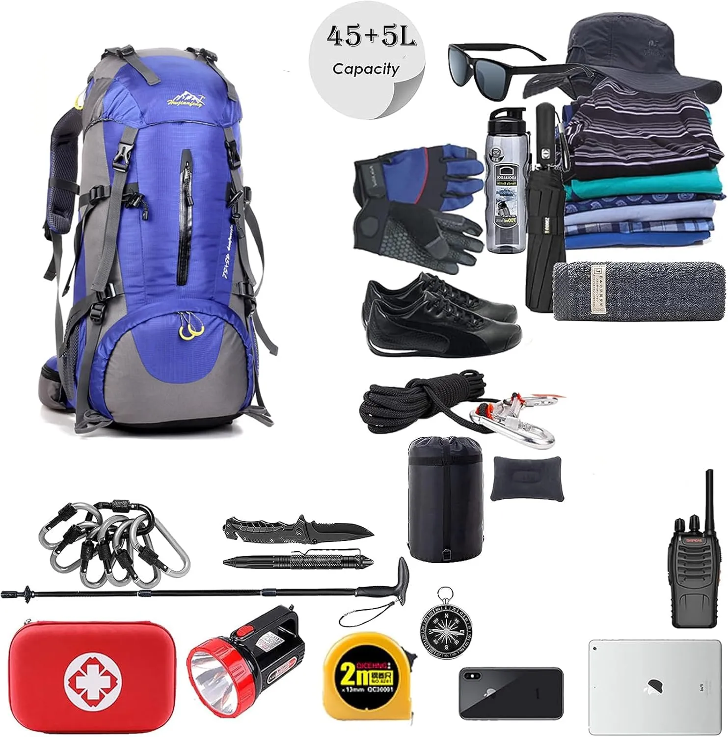 50L Hiking Backpack Waterproof Lightweight With Rain Cover,Outdoor Sport Daypack For Men Women Climbing Camping Touring